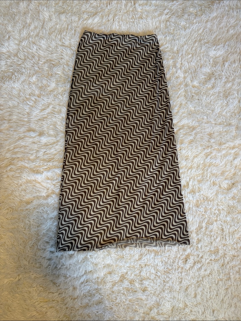 Zara Brown & Cream Wave-Print Midi Skirt